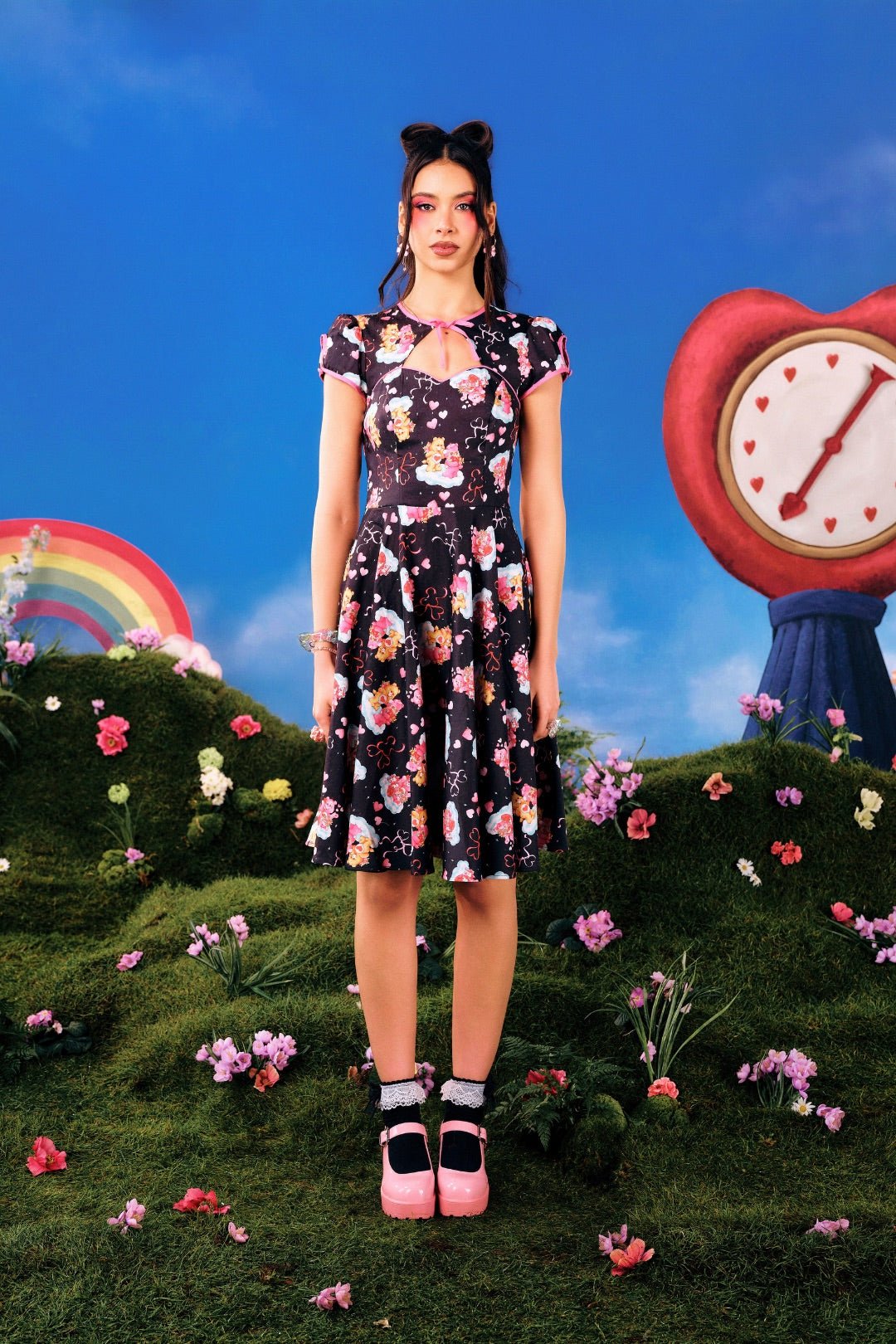 Hell Bunny Care Bears Tenderheart Cotton Flare Dress - Unique Vintage - Womens, DRESSES, SWING