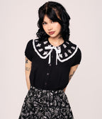 Hell Bunny Ghost Embroidered Collared Blouse - Unique Vintage - Womens, TOPS, WOVEN TOPS