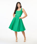 Hell Bunny Green Heidi Cotton Swing Dress - Unique Vintage - Womens, DRESSES, SWING