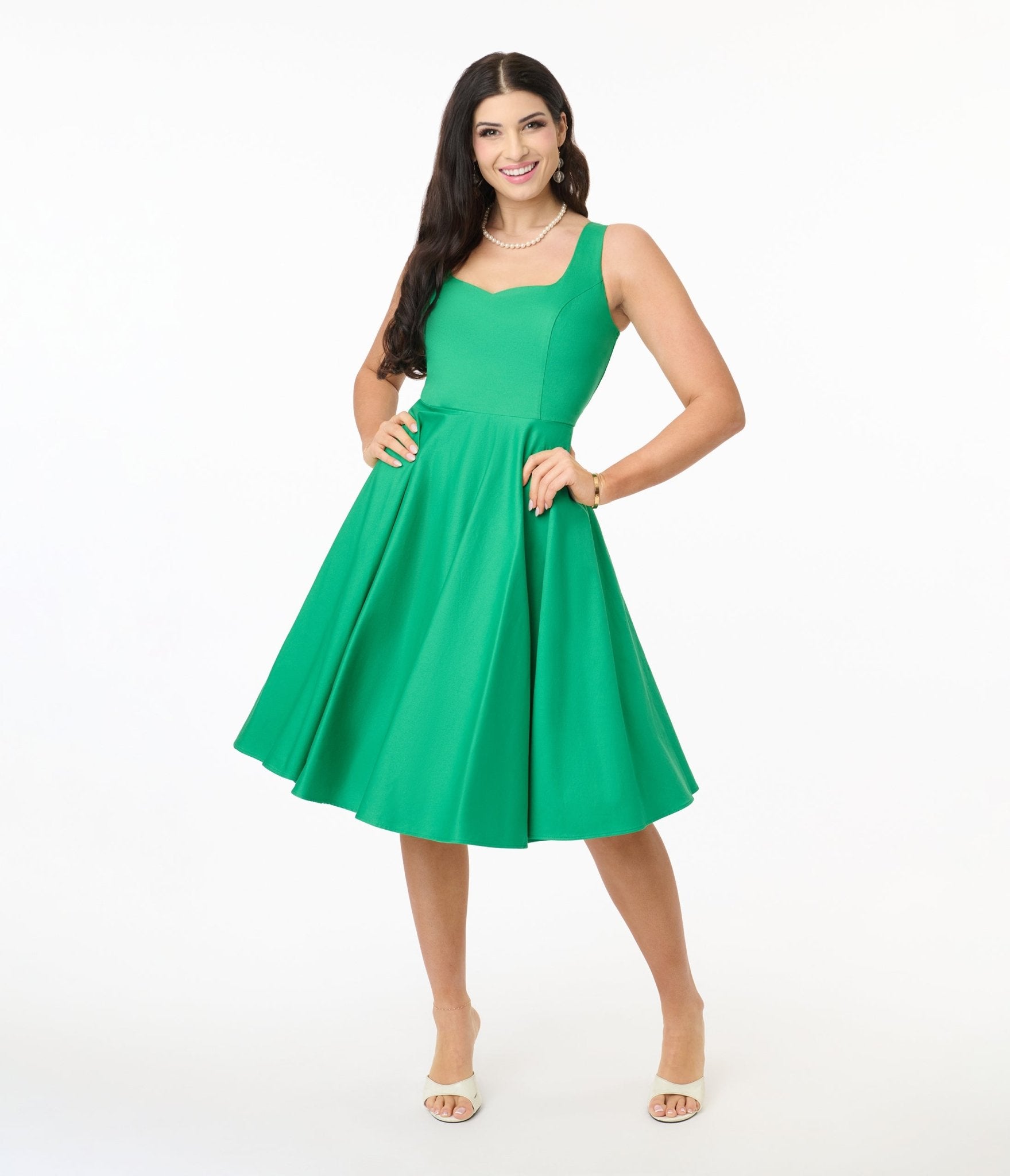 Hell Bunny Green Heidi Cotton Swing Dress - Unique Vintage - Womens, DRESSES, SWING