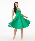 Hell Bunny Green Heidi Cotton Swing Dress - Unique Vintage - Womens, DRESSES, SWING