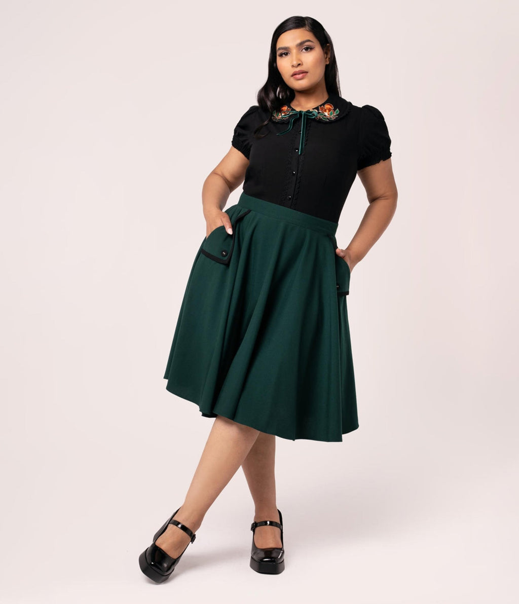 Hell Bunny Green Jessica Swing Skirt - Unique Vintage - Womens, BOTTOMS, SKIRTS