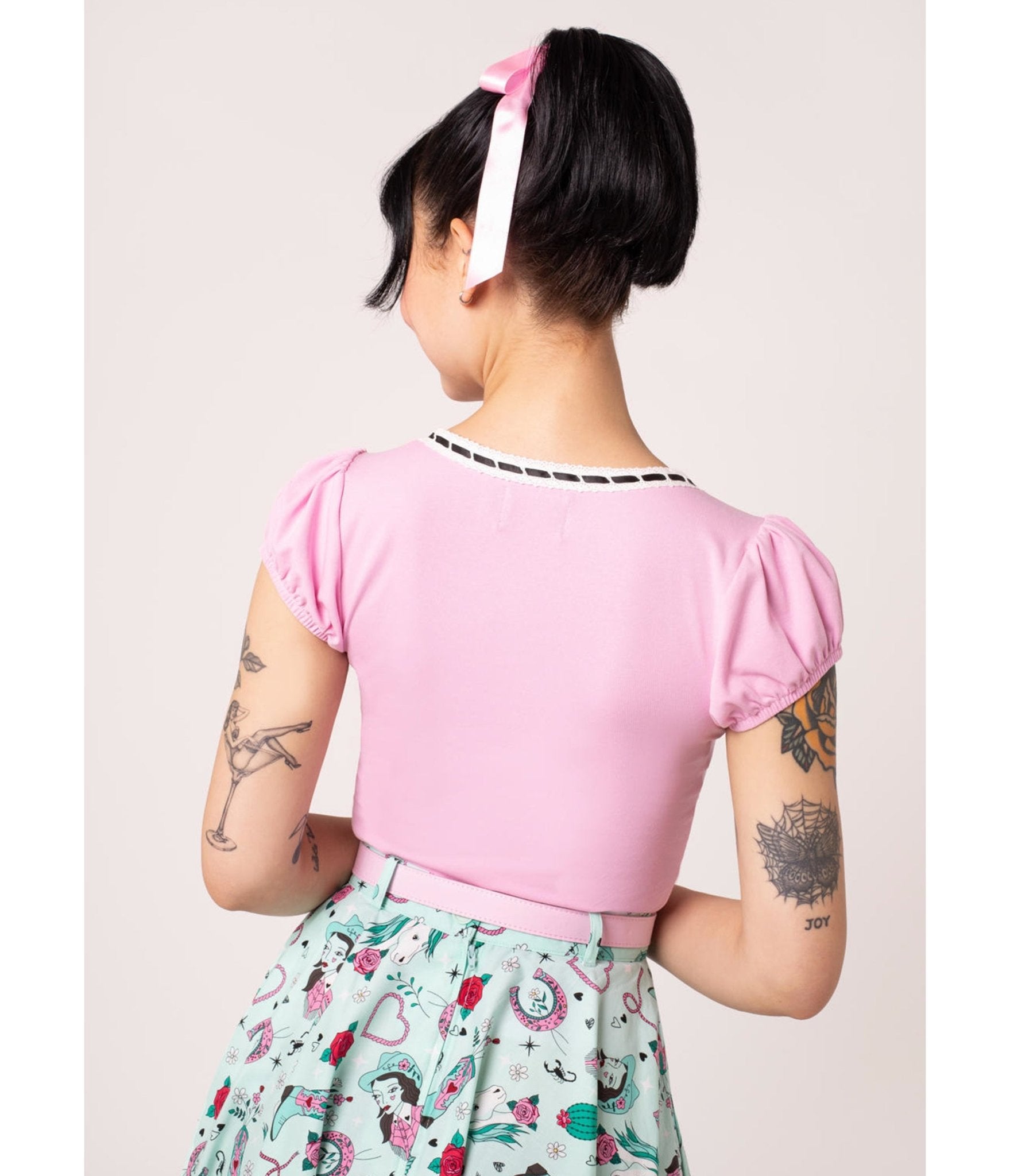 Hell Bunny Light Pink Gracie Top - Unique Vintage - Womens, TOPS, SHIRTS