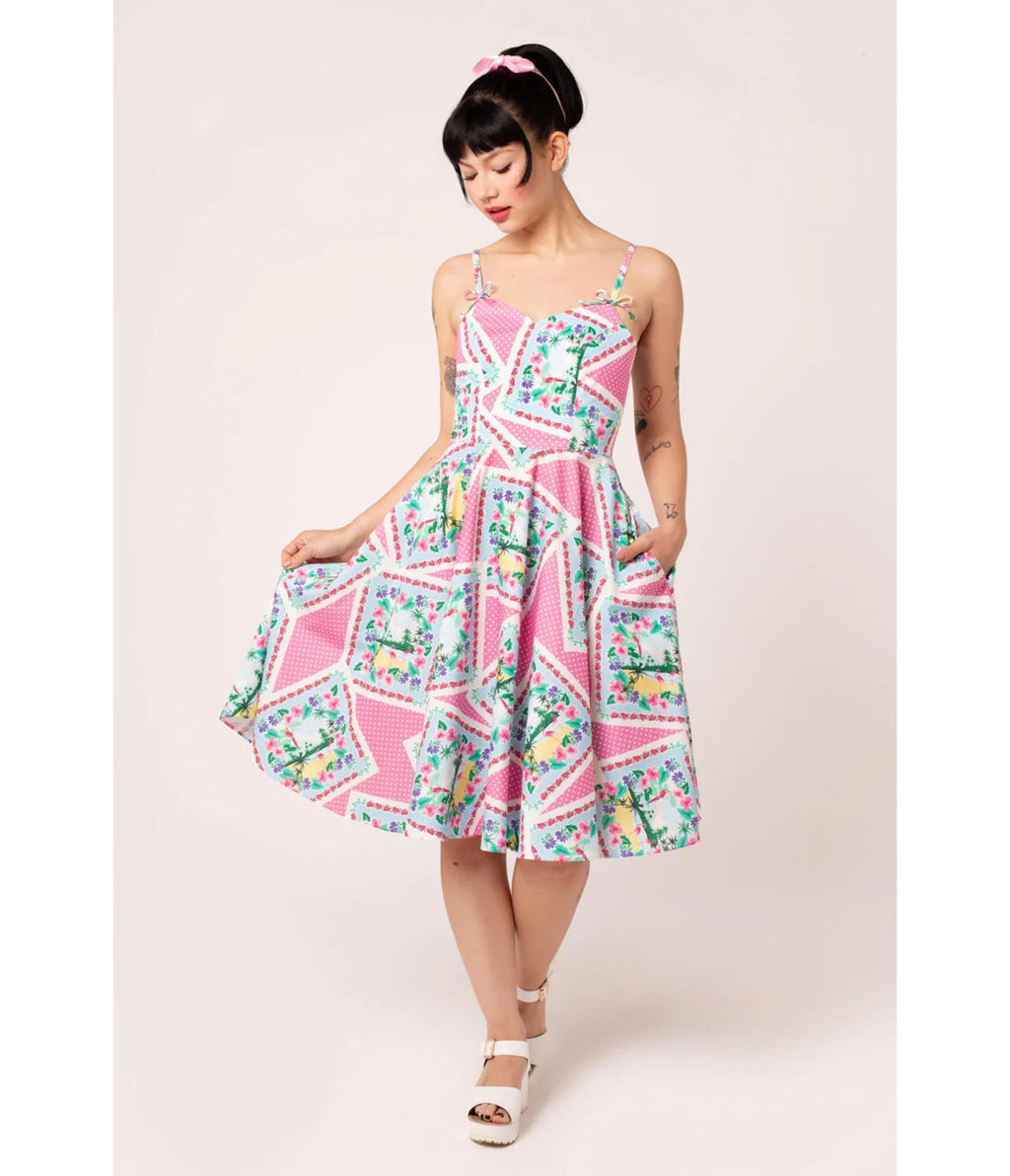 Hell Bunny Pink Floral Patchwork Swing Dress - Unique Vintage - Womens, DRESSES, SWING