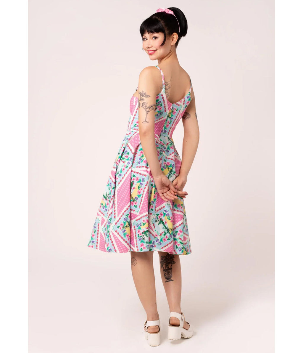 Hell Bunny Pink Floral Patchwork Swing Dress - Unique Vintage - Womens, DRESSES, SWING
