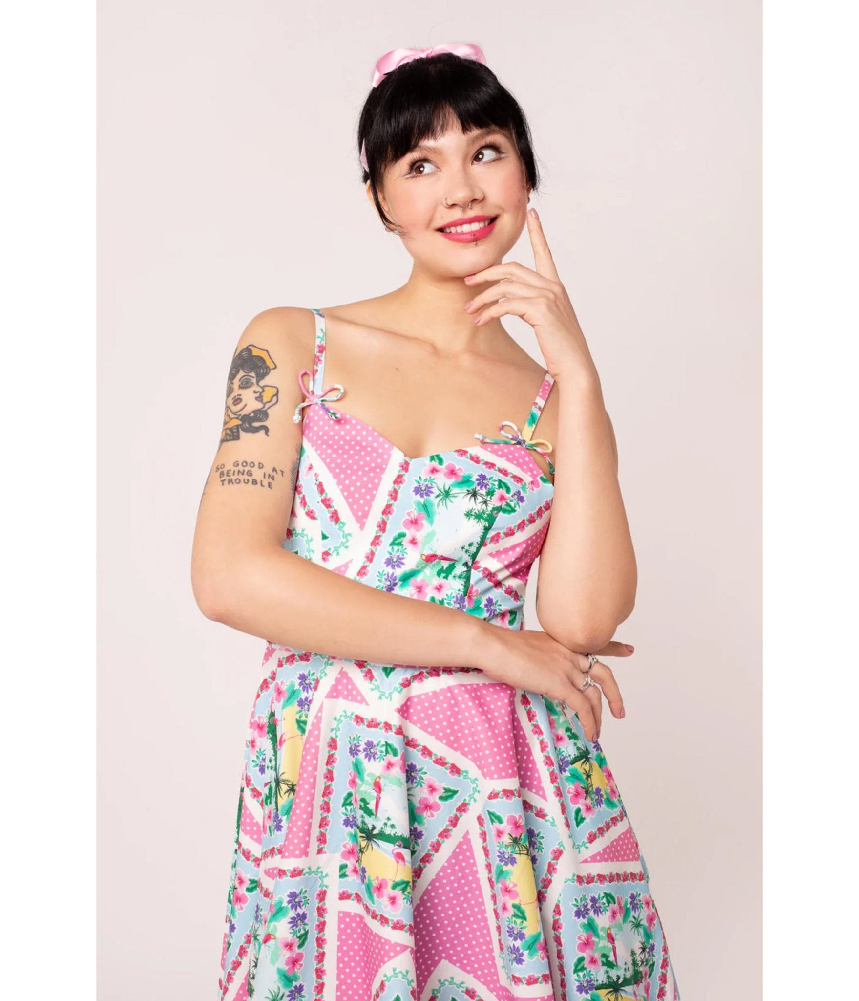Hell Bunny Pink Floral Patchwork Swing Dress – Unique Vintage