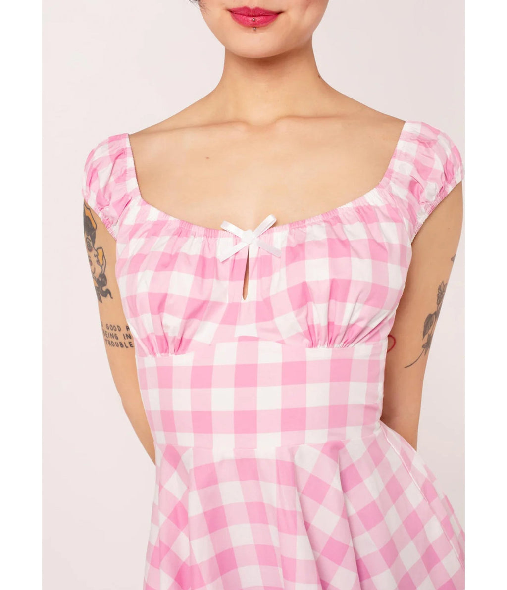 Hell Bunny Pink Gingham Swing Dress - Unique Vintage - Womens, DRESSES, SWING