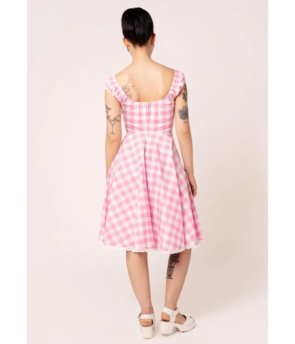Hell Bunny Pink Gingham Swing Dress - Unique Vintage - Womens, DRESSES, SWING