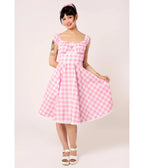 Hell Bunny Pink Gingham Swing Dress - Unique Vintage - Womens, DRESSES, SWING
