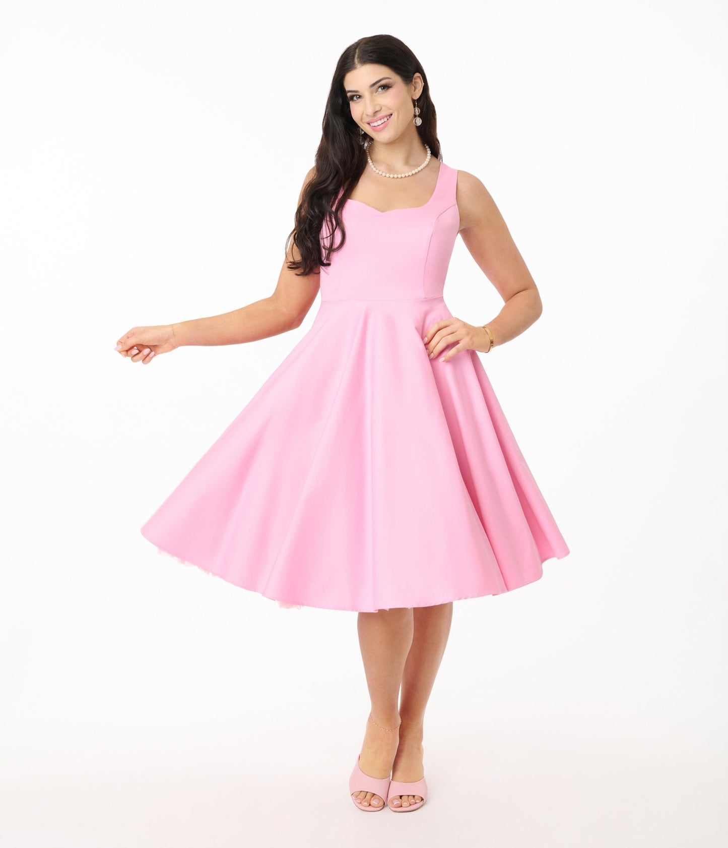 Hell Bunny Pink Heidi Cotton Swing Dress - Unique Vintage - Womens, DRESSES, SWING