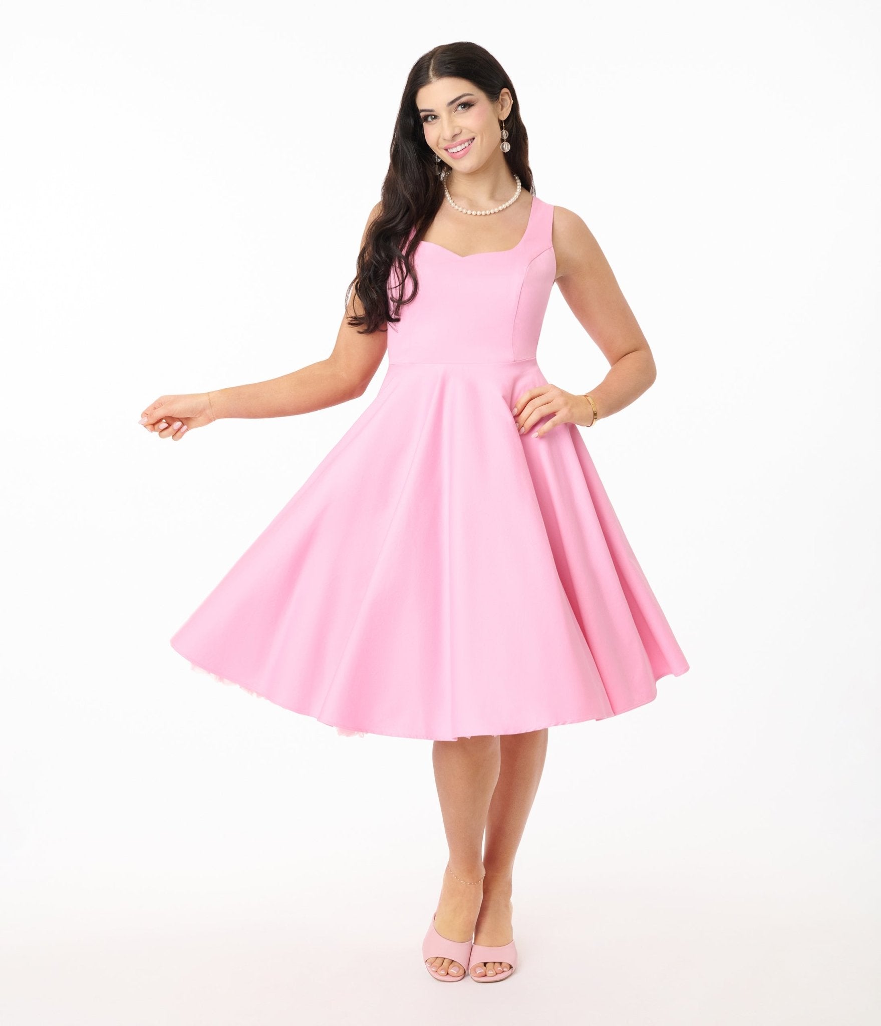 Hell Bunny Pink Heidi Cotton Swing Dress - Unique Vintage - Womens, DRESSES, SWING