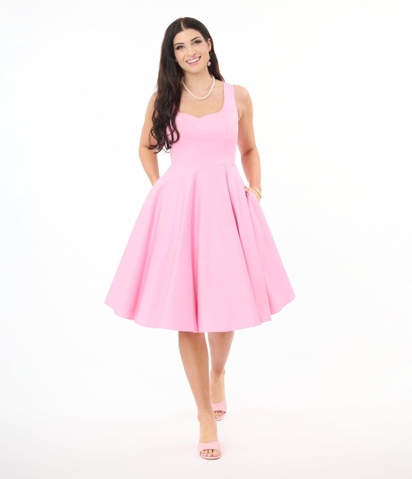 Hell Bunny Pink Heidi Cotton Swing Dress - Unique Vintage - Womens, DRESSES, SWING