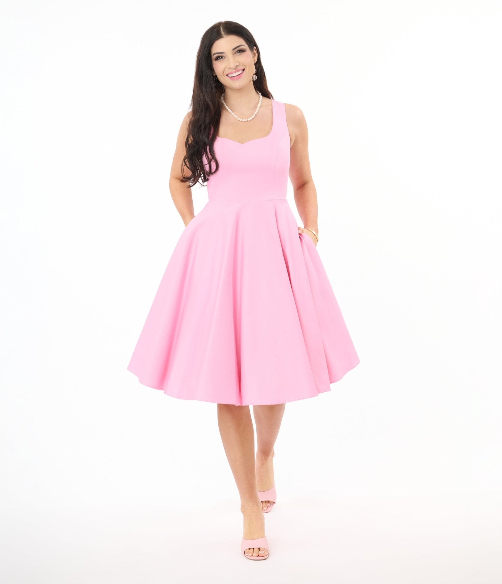 Hell Bunny Pink Heidi Cotton Swing Dress - Unique Vintage - Womens, DRESSES, SWING