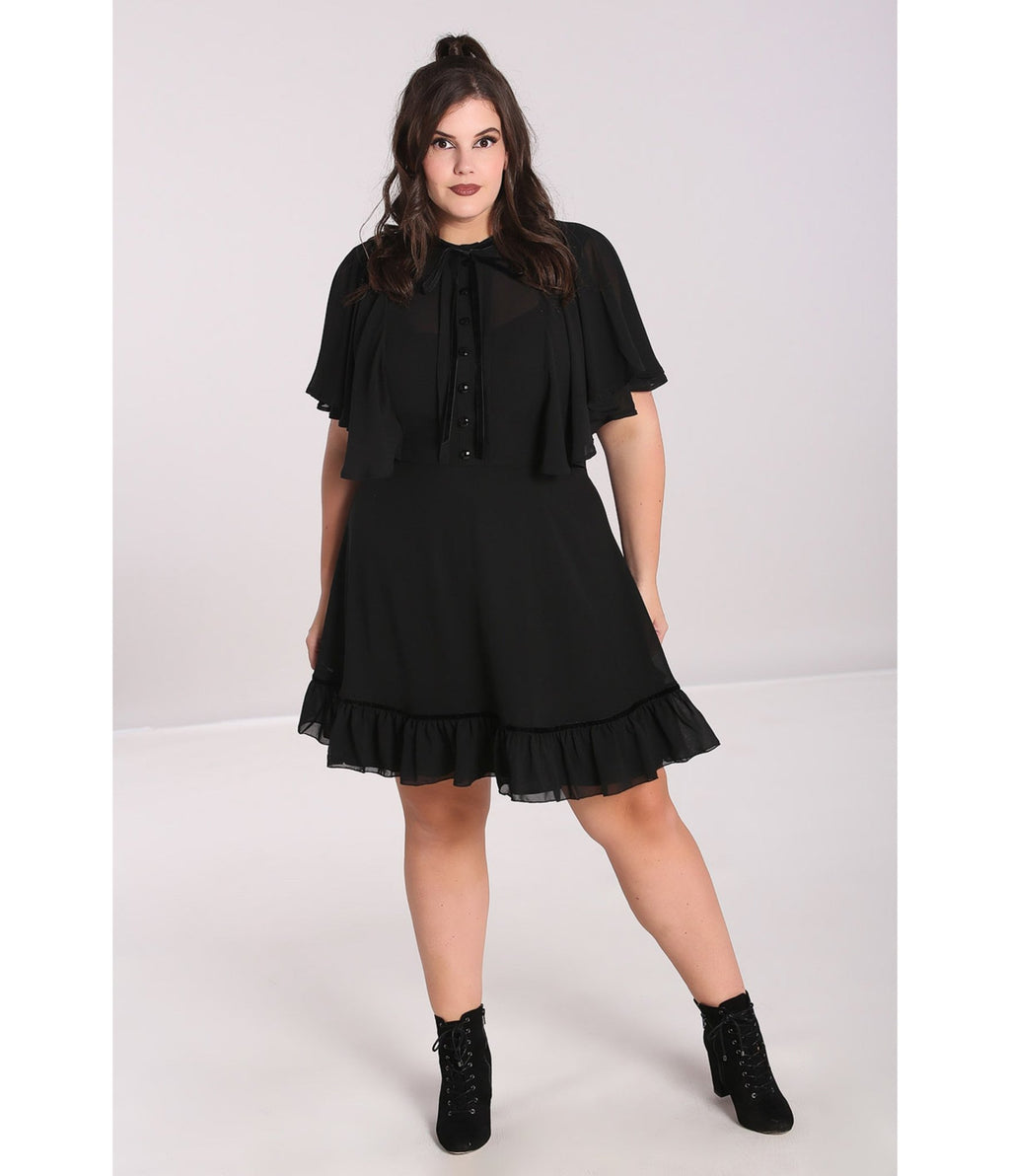 Hell Bunny Plus Size 1940s Style Black Mesh Sleeved Imperia Flare Dress - Unique Vintage - Womens, DRESSES, FIT AND FLARE