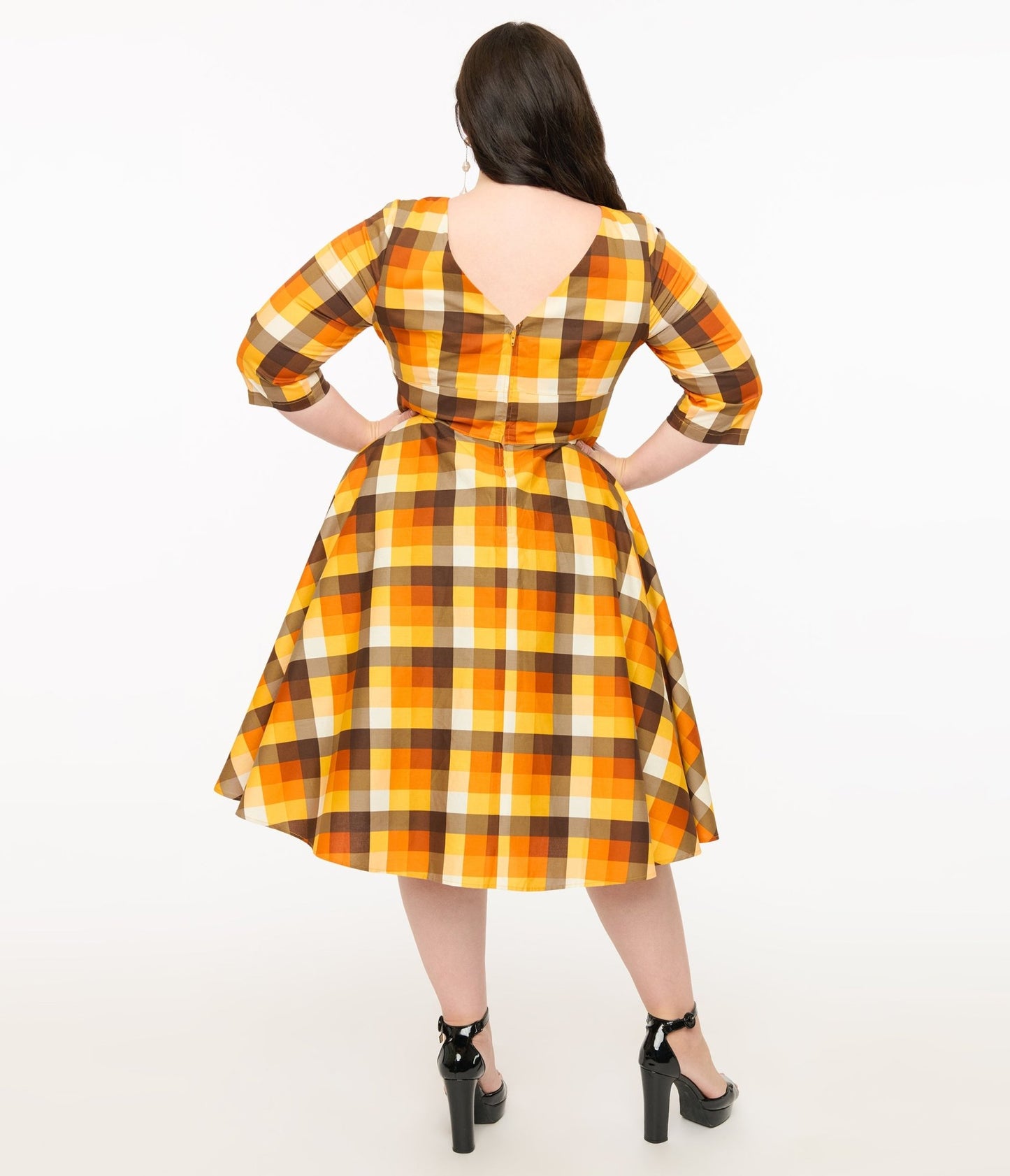 Hell Bunny Plus Size 1950s Autumn Check Cotton Darlene Swing Dress - Unique Vintage - Womens, DRESSES, SWING
