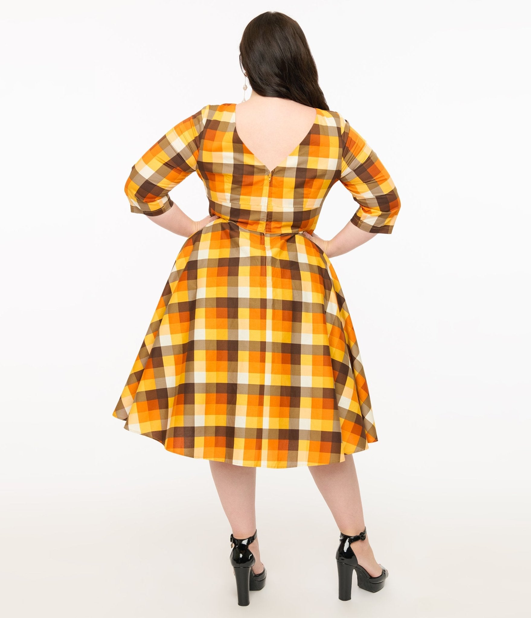 Hell Bunny Plus Size 1950s Autumn Check Cotton Darlene Swing Dress - Unique Vintage - Womens, DRESSES, SWING