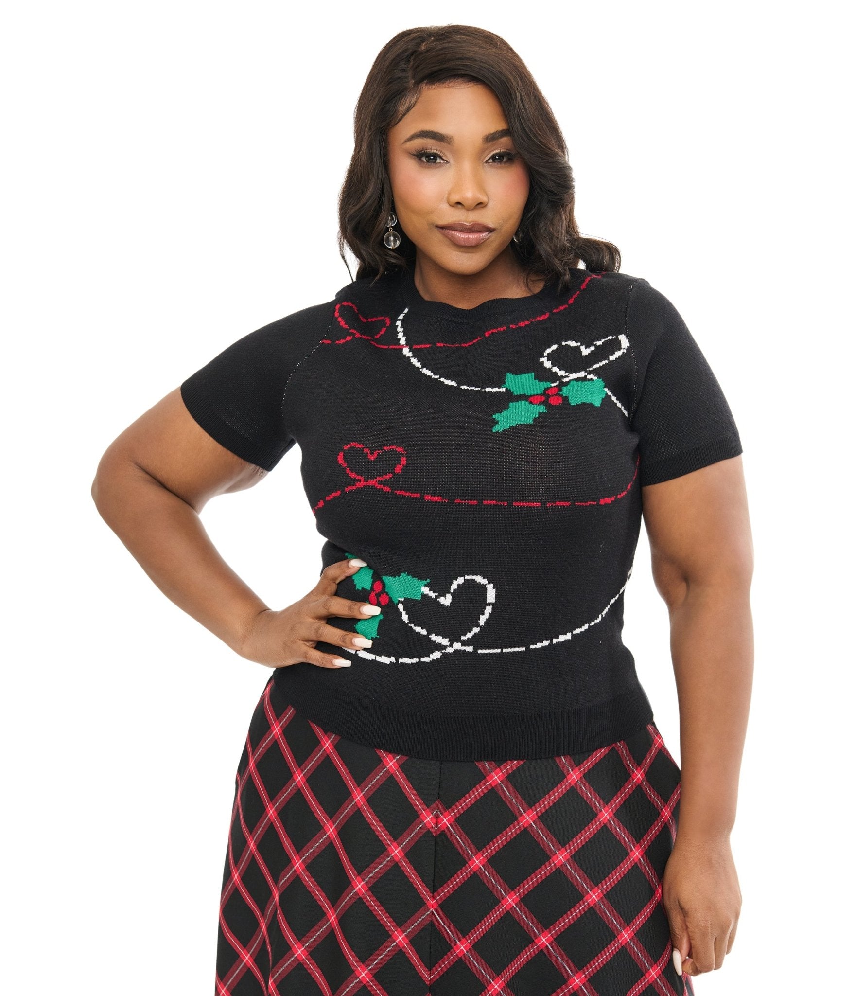 人気のファッションブランド！ Hell Bunny Plus Size 1950s Festive Hearts & Holly Print 服、靴