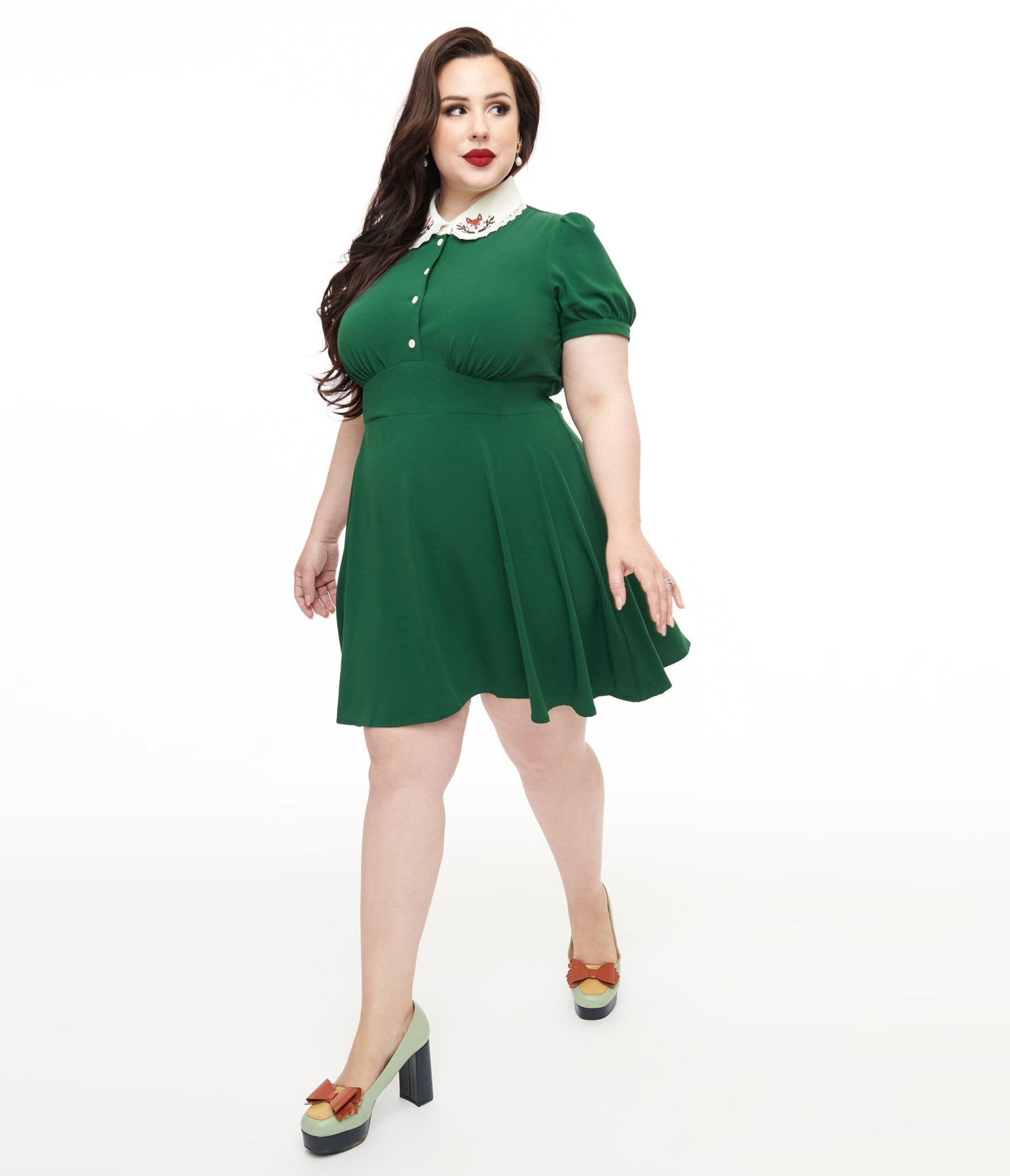 Hell Bunny Plus Size 1950s Green Basil Fox Mini Dress - Unique Vintage - Womens, DRESSES, FIT AND FLARE