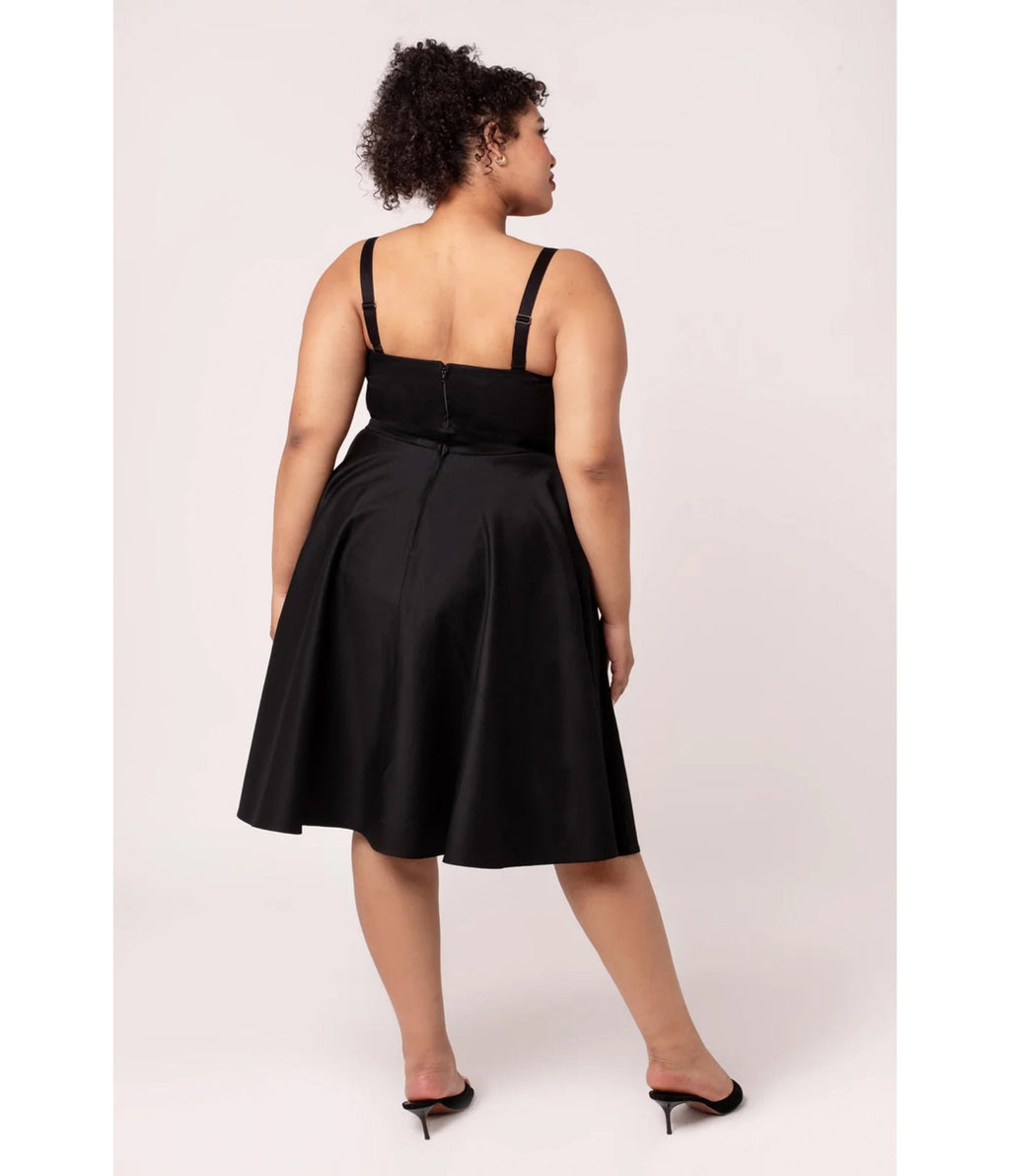 Hell Bunny Plus Size Black Contrast Trim Swing Dress - Unique Vintage - Womens, DRESSES, MIDI