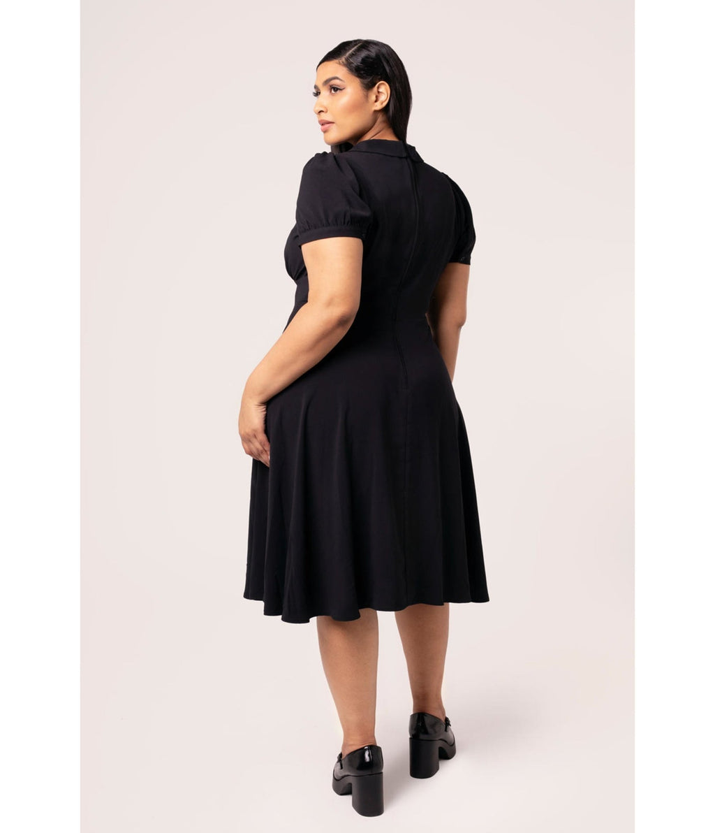 Hell Bunny Plus Size Black Fabienne Flare Dress - Unique Vintage - Womens, DRESSES, A - LINE