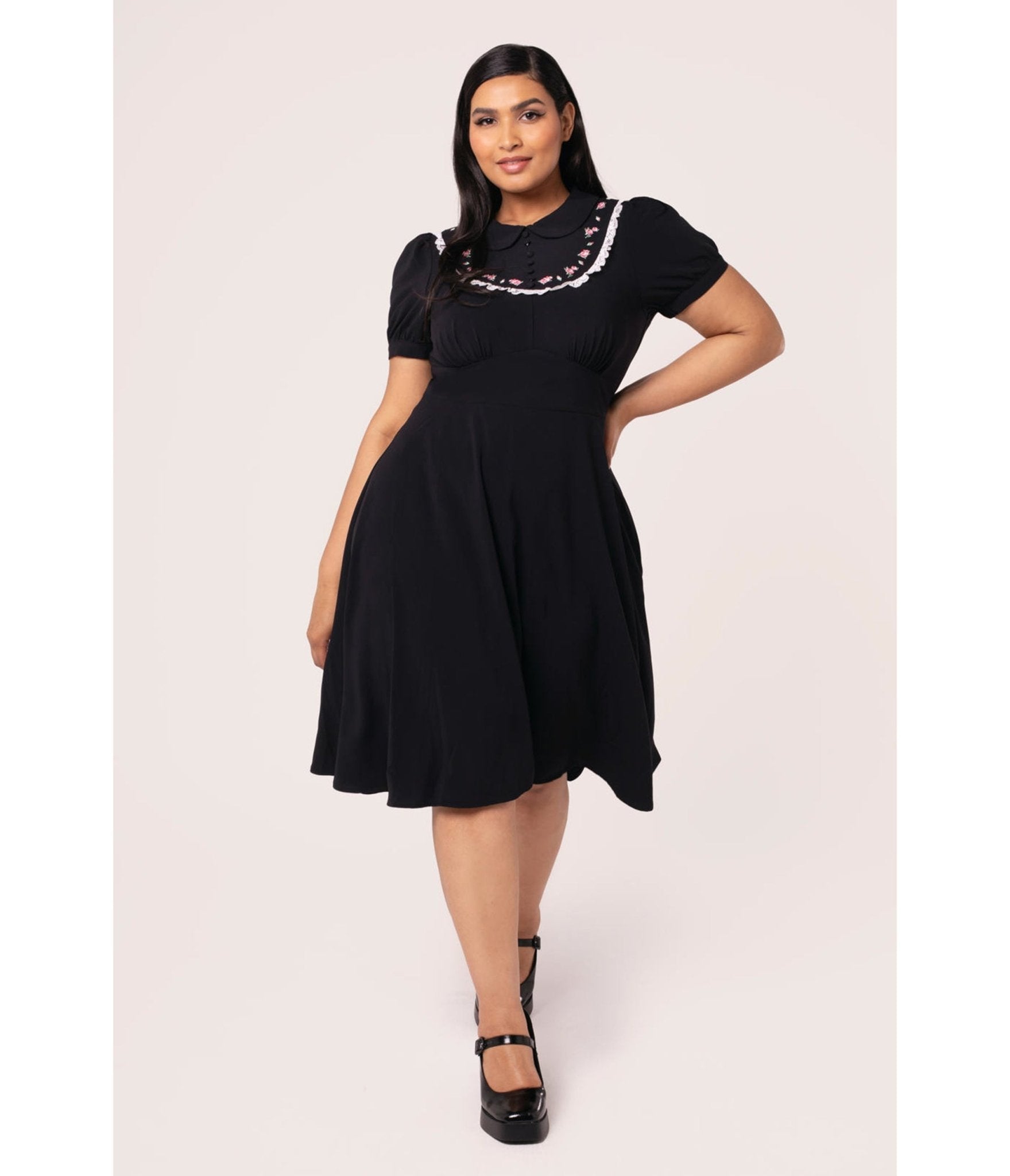 Hell Bunny Plus Size Black Fabienne Flare Dress - Unique Vintage - Womens, DRESSES, A - LINE