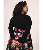 Hell Bunny Plus Size Black Fan & Floral Embroidered Yuna Cardigan - Unique Vintage - Womens, TOPS, SWEATERS