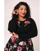 Hell Bunny Plus Size Black Fan & Floral Embroidered Yuna Cardigan - Unique Vintage - Womens, TOPS, SWEATERS