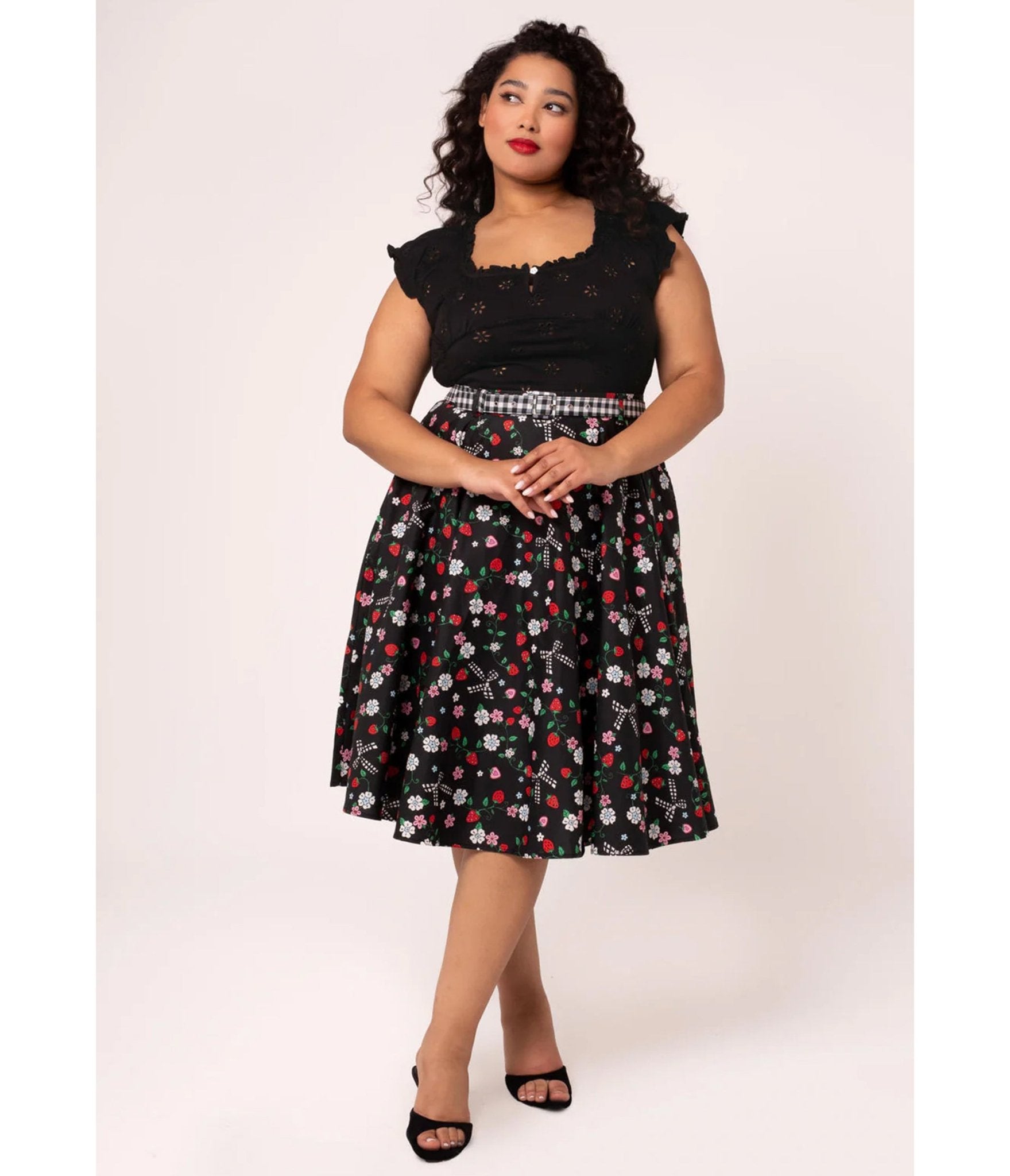 Hell Bunny Plus Size Black Floral Isobel Swing Skirt - Unique Vintage - Womens, BOTTOMS, SKIRTS