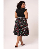 Hell Bunny Plus Size Black Floral Isobel Swing Skirt - Unique Vintage - Womens, BOTTOMS, SKIRTS