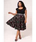 Hell Bunny Plus Size Black Floral Isobel Swing Skirt - Unique Vintage - Womens, BOTTOMS, SKIRTS