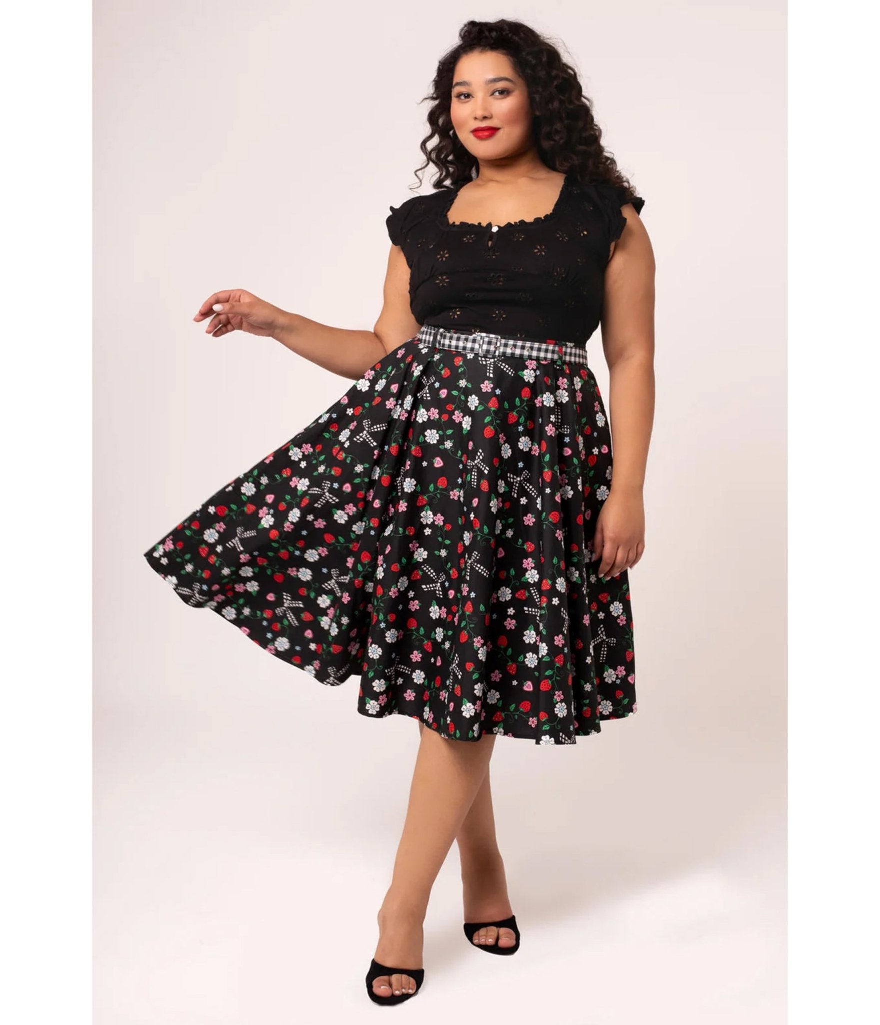 Hell Bunny Plus Size Black Floral Isobel Swing Skirt - Unique Vintage - Womens, BOTTOMS, SKIRTS
