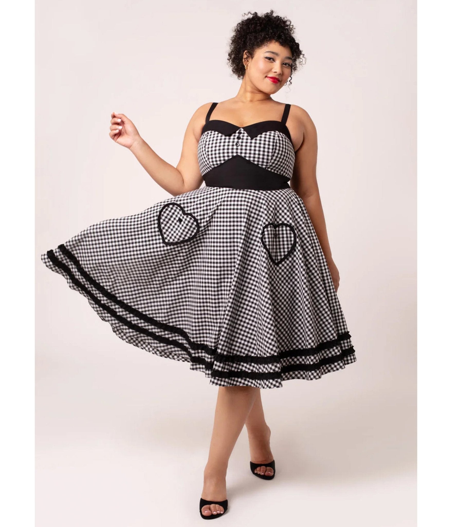 Hell Bunny Plus Size Black Gingham Heart Pocket Swing Dress - Unique Vintage - Womens, DRESSES, SWING