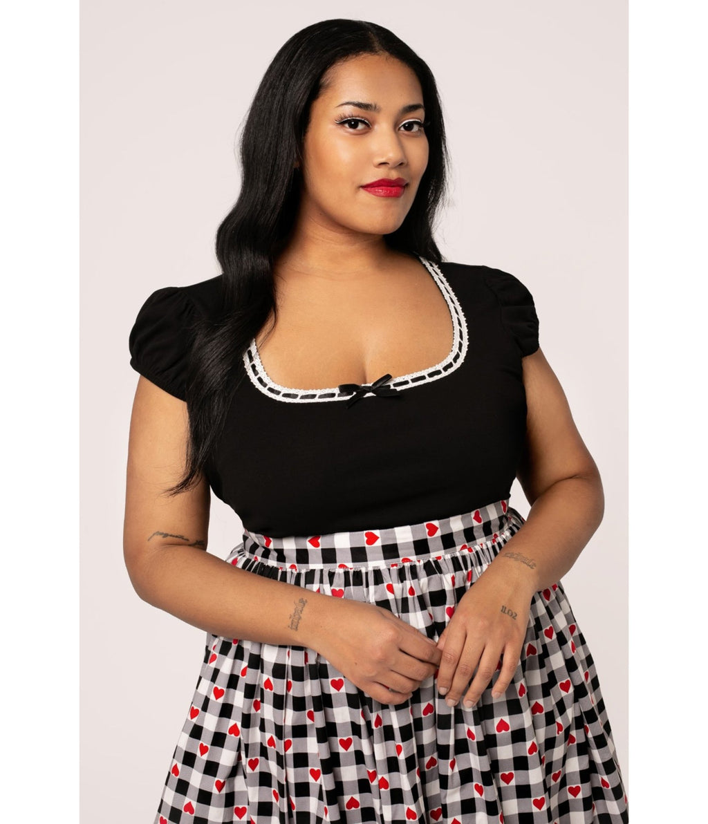Hell Bunny Plus Size Black Gracie Top - Unique Vintage - Womens, TOPS, KNIT TOPS