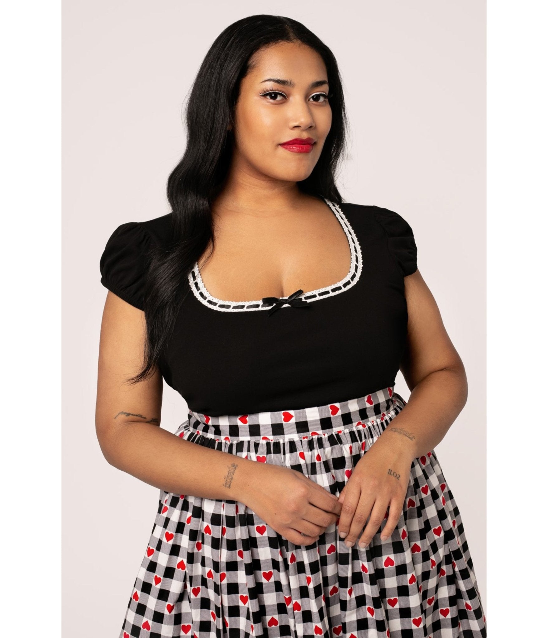 Hell Bunny Plus Size Black Gracie Top - Unique Vintage - Womens, TOPS, KNIT TOPS