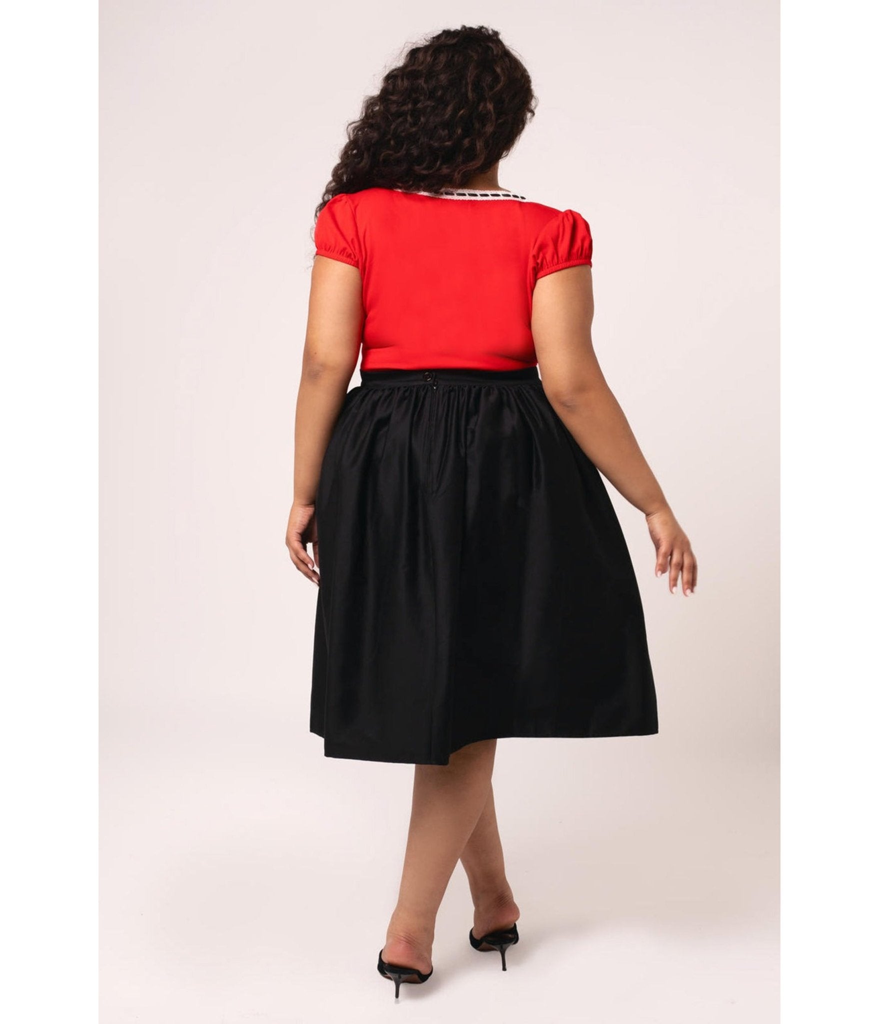 Hell Bunny Plus Size Black & Red Bow Lucie Swing Skirt - Unique Vintage - Womens, BOTTOMS, SKIRTS