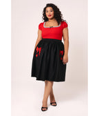 Hell Bunny Plus Size Black & Red Bow Lucie Swing Skirt - Unique Vintage - Womens, BOTTOMS, SKIRTS