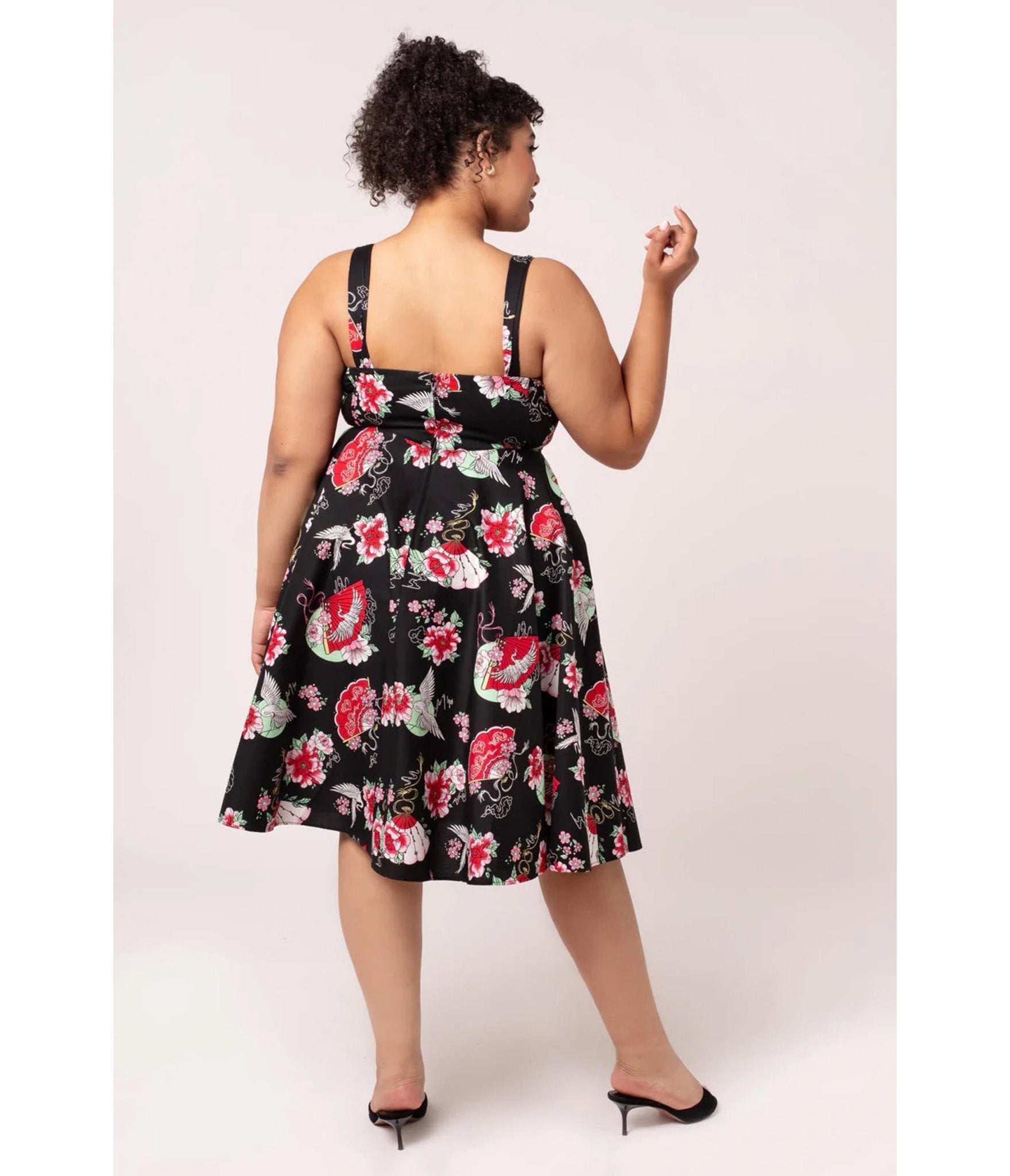 Hell Bunny Plus Size Black & Red Floral Sweetheart Swing Dress 3X