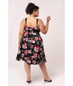 Hell Bunny Plus Size Black & Red Floral Sweetheart Swing Dress - Unique Vintage - Womens, DRESSES, SWING