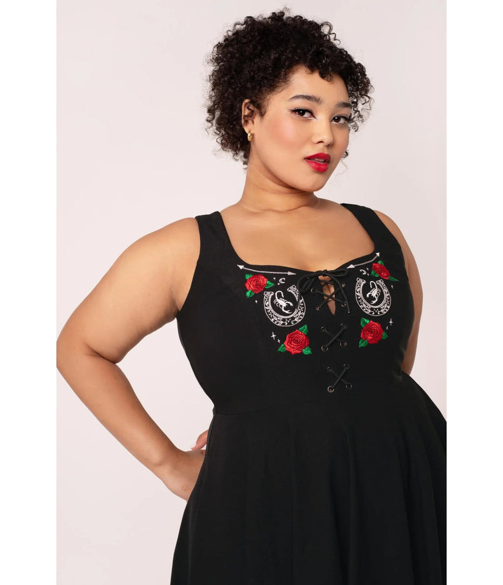 Hell Bunny Plus Size Black Scorpion Western Swing Dress - Unique Vintage - Womens, DRESSES, SWING