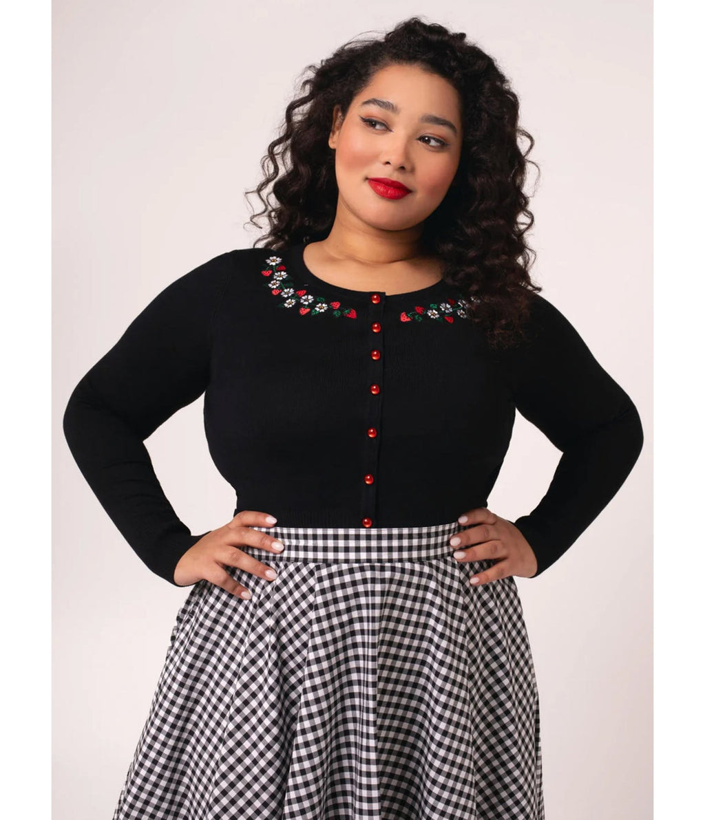 Hell Bunny Plus Size Black Strawberry Francois Cardigan - Unique Vintage - Womens, TOPS, SWEATERS