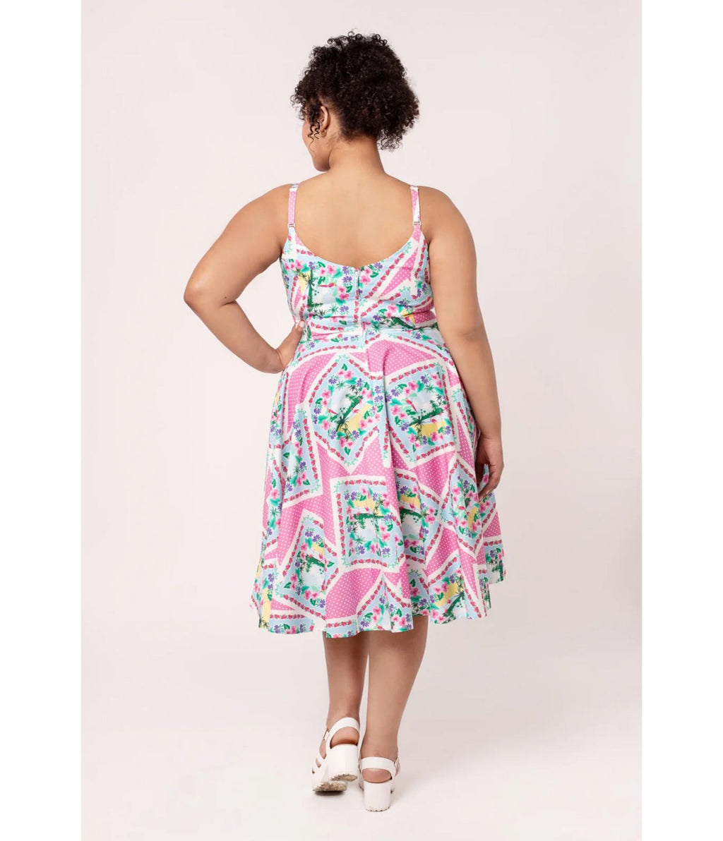 Hell Bunny Plus Size Pink Floral Patchwork Swing Dress - Unique Vintage - Womens, DRESSES, SWING