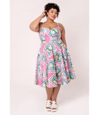 Hell Bunny Plus Size Pink Floral Patchwork Swing Dress - Unique Vintage - Womens, DRESSES, SWING