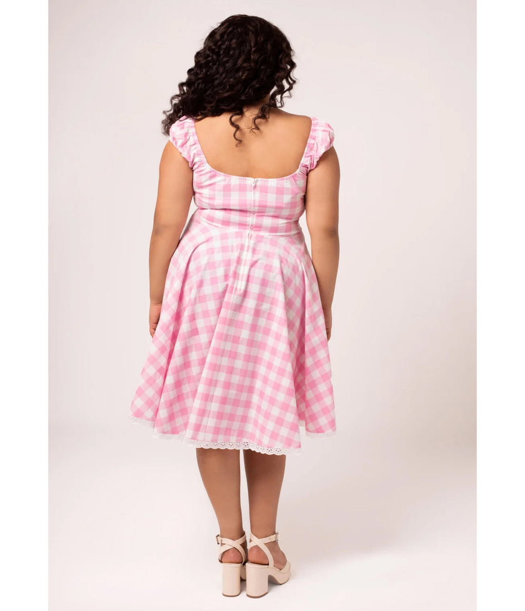 Hell Bunny Plus Size Pink Gingham Swing Dress - Unique Vintage - Womens, DRESSES, SWING