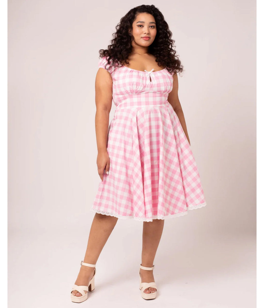 Hell Bunny Plus Size Pink Gingham Swing Dress - Unique Vintage - Womens, DRESSES, SWING