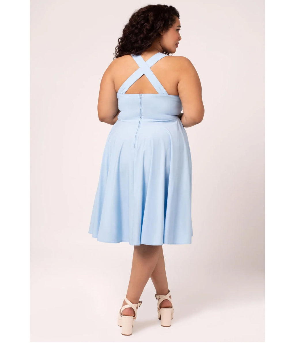 Hell Bunny Plus Size Sky Blue Tulip Embroidered Swing Dress 3X