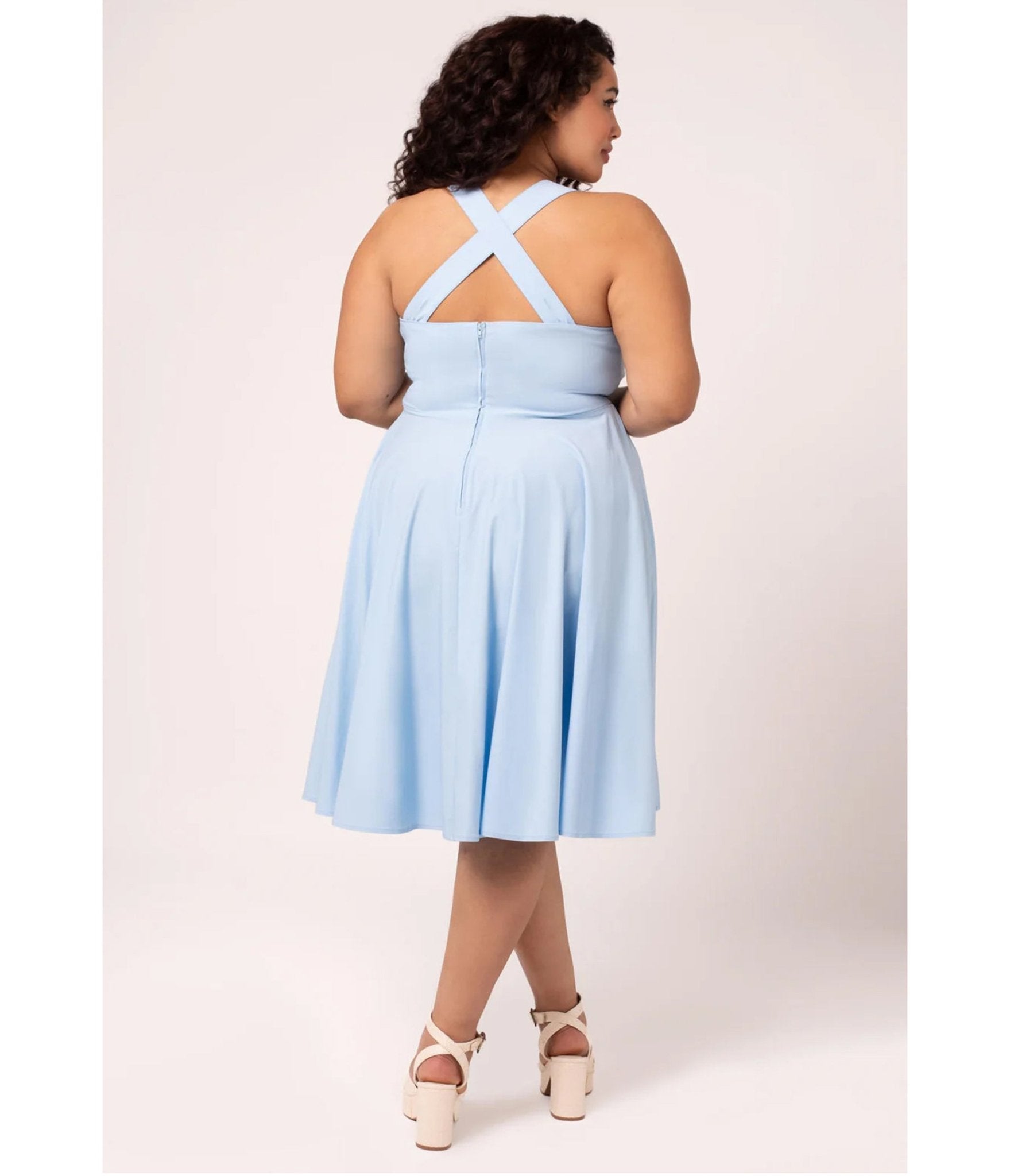 Hell Bunny Plus Size Sky Blue Tulip Embroidered Swing Dress - Unique Vintage - Womens, DRESSES, SWING