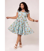 Hell Bunny Plus Size Sky Blue Woodland Print Swing Dress - Unique Vintage - Womens, DRESSES, SWING