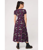 Hell Bunny Purple Deadly Bouquet Floral & Skull Midi Dress - Unique Vintage - Midi Dresses
