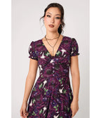 Hell Bunny Purple Deadly Bouquet Floral & Skull Midi Dress - Unique Vintage - Midi Dresses