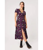 Hell Bunny Purple Deadly Bouquet Floral & Skull Midi Dress - Unique Vintage - Midi Dresses